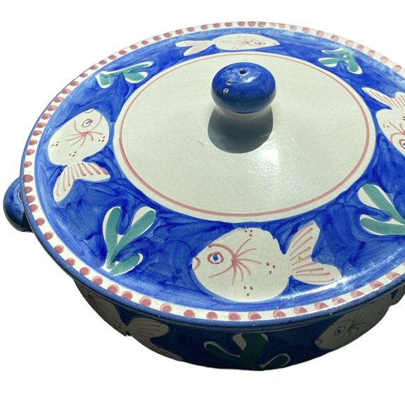 Vietri Other - Vietri 2.5 Qt Round Covered Casserole Campagna-Pesce Fish Royal Blue